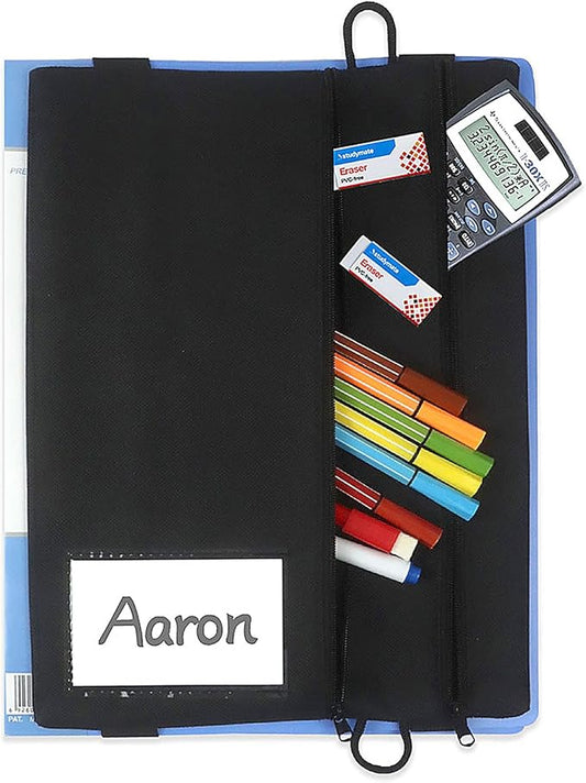 Adjustable Elastic Band Multi Pockets Pen Holder Zippered Office Supplies Organizer Caculator Cards Keys Sleeve Pouch for File Folder, Binder, Book, Journals, Notebook, 8.5 x 11.6 Inch, Detachable