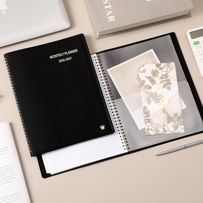 2026-2027 Monthly Planner - 18 Monthly Planner/Calendar 2026-2027, Jul. 2026 - Dec. 2027, 8.86" x 11.4", Calendar Planner with Colorful Tabs, Faux Leather, Pocket, Note Pages, Twin-Wire Binding