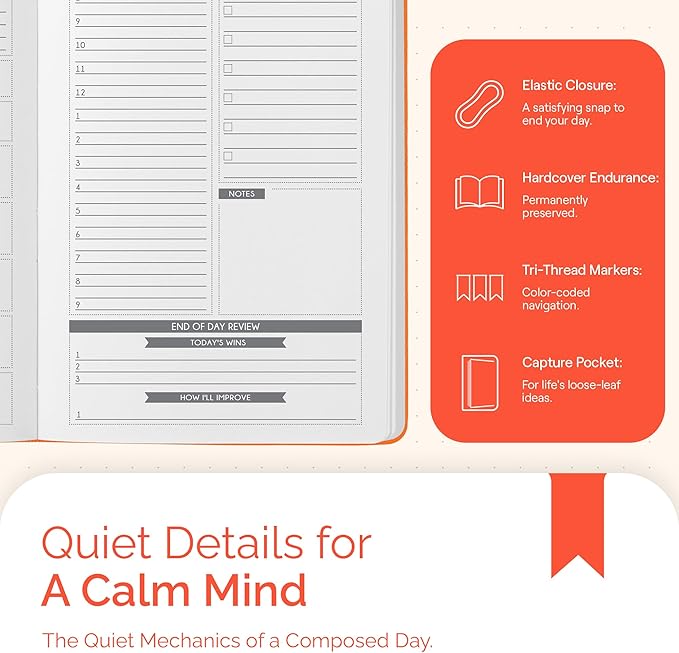 Panda Planner Classic A5 Daily Planner 2026 – Undated Quarterly Productivity Planner with Hourly Schedule, To Do List, Daily Journal, Goal Planner, Habit Tracker & Gratitude Organizer for Home/Office – Orange