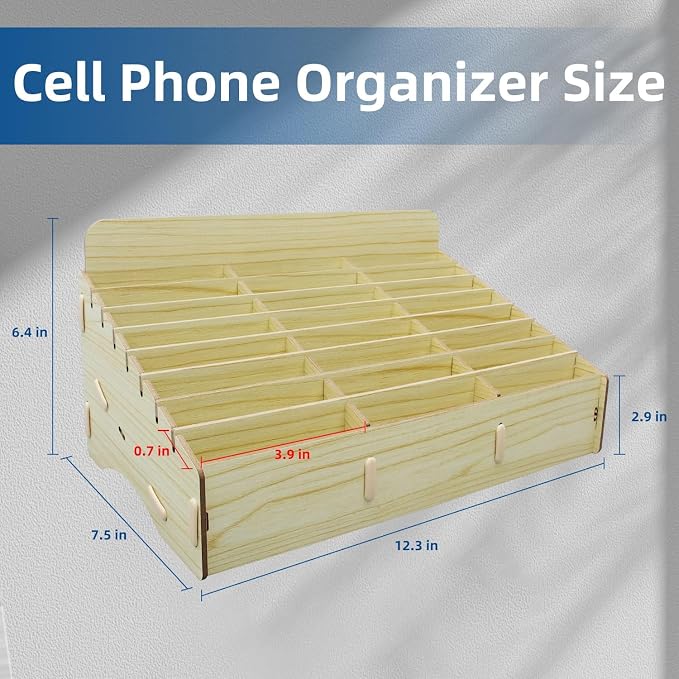 HengTianMei 24 Grids Cell Phone Holder Classroom Pocket Chart Organizer,Wooden Storage Box Phone Calculator Holder for Classroom Office School