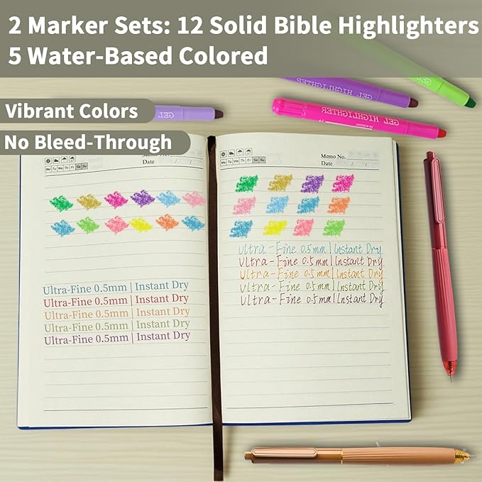 25 PCS Bible Study Supplies Kit, Large Capacity Canvas Tote Bag for Women Organizer, Bible Highlighters and Quick Dry Pens No Bleed Through, Notebook Bible Tabs Cross Bookmark Journaling Accessories