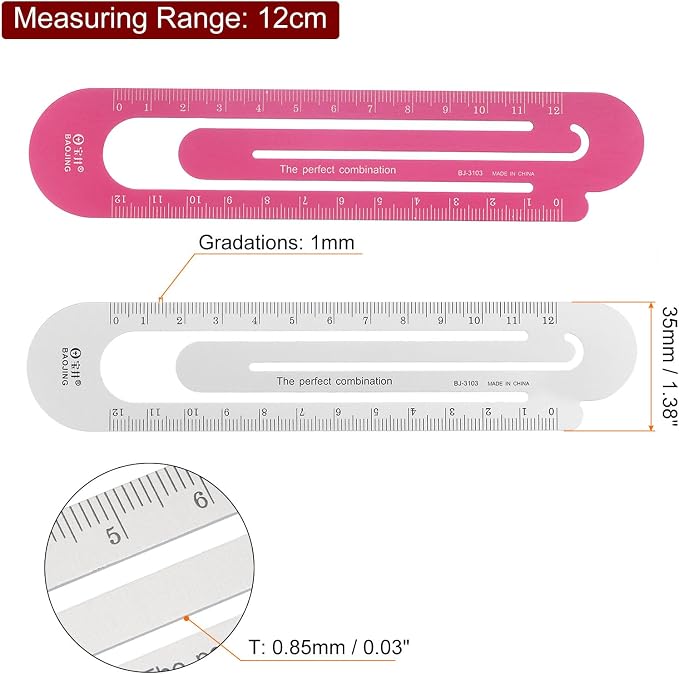 HARFINGTON Straight Ruler 12cm Metric Bookmark Clip Ruler Metal Aluminum Alloy Scale on Both Sides Measuring Scale Tool for Measure Study Reading Classroom Office, Silver Tone & Red