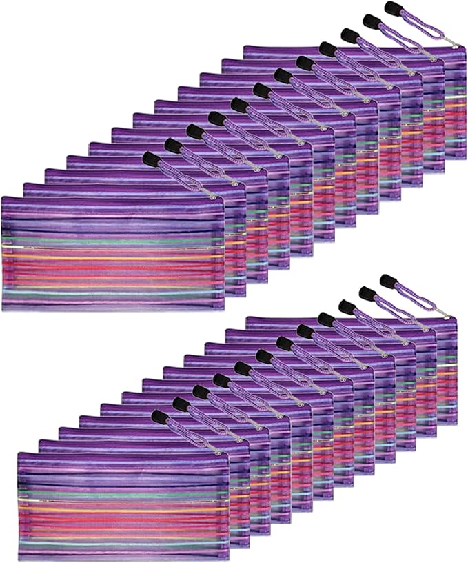Muka 24PCS Rainbow Striped Zipper Pouch, Storage Bags for Organizer, Travel and Office-Purple-A6