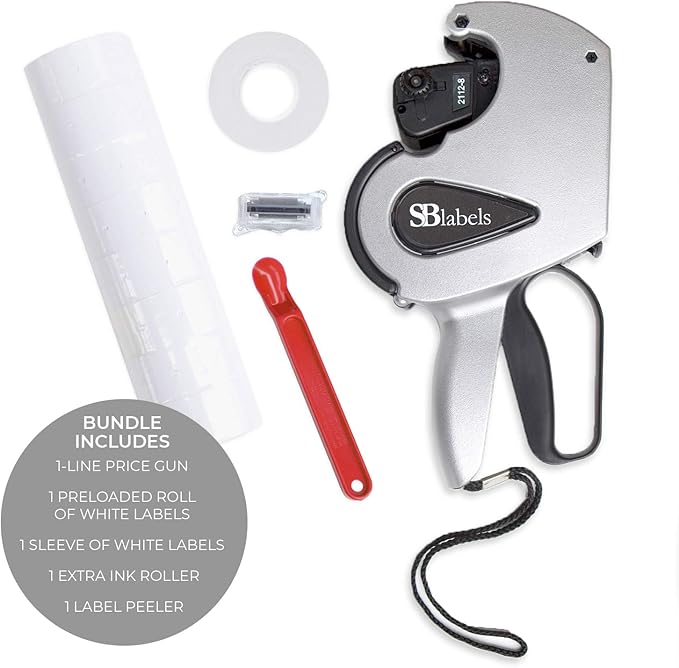 SBLabeler One Line Pricing Gun, Labels, Inker, Label Peeler / 8-Digit Pricing Gun