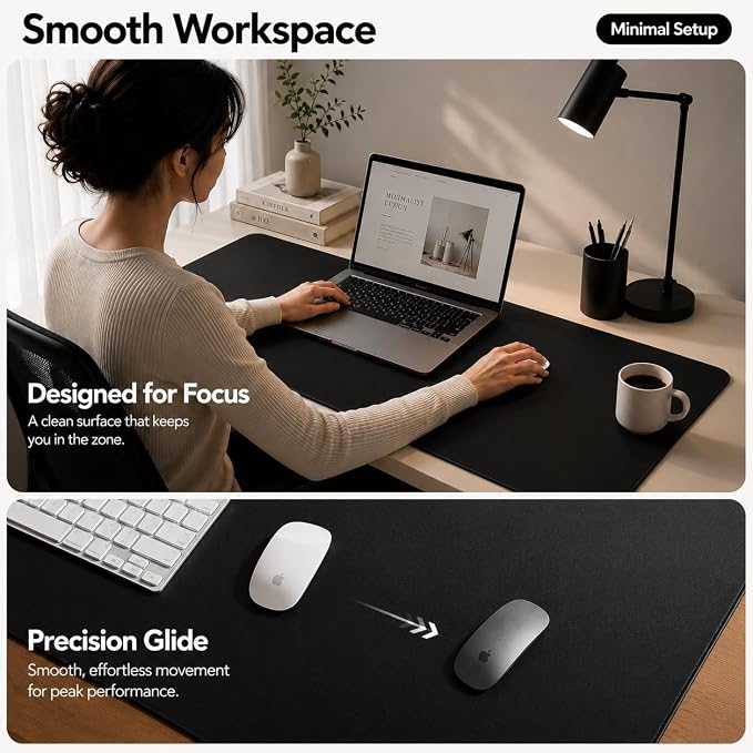 AFIING Cork Desk Mat, Black,23.6" x 13.7", Desk Pad Protector | Dual-Sided Cork & PU Leather, Large Mouse Pad, Non-Slip & Waterproof