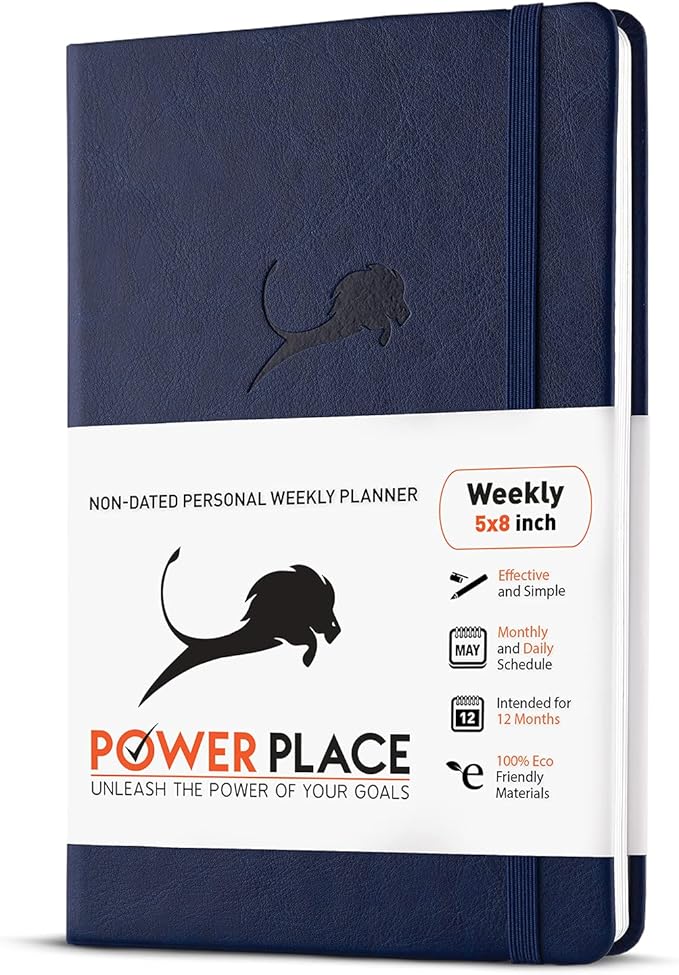 Monthly & Weekly Life Planner to Boost Productivity, Time Management and Hit Your Goals - High Performance Organizer & Gratitude Journal – Undated, 1 Year (12 Months), Hardcover, 5x8″ (Blue)