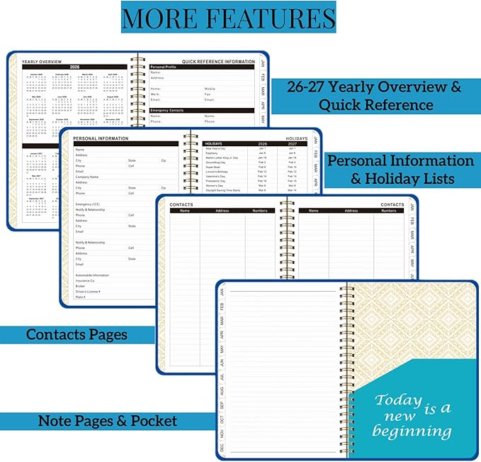 Planner 2026 Men & Women,Monthly and Weekly Agenda Calendar Planner,Jan 2026 to Dec 2026,A5 (6.3" x 8.5"),Hardcover Spiral Daily Planning Book with Tabs,for Office Home School,Dark Blue
