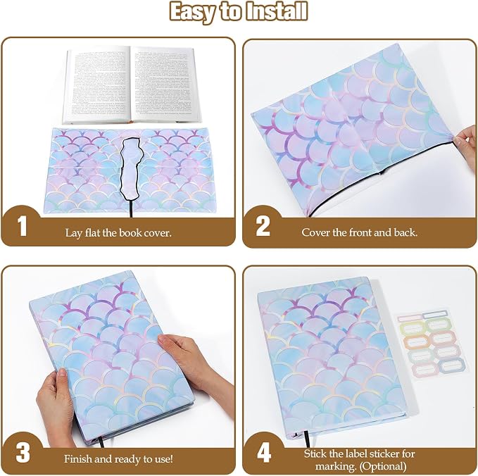 Moko 7PCS Stretchable Book Covers, Reusable Jumbo Cover Protector for Textbook Hardcover Books up to 9 x 11 in, Fabric Book Sox, Back to School Supplies, Fishscale Pattern