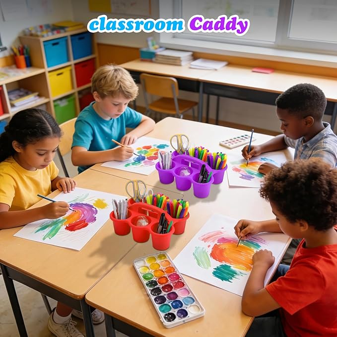 VZZNN 12 Pack Stackable Classroom Caddy Storage Basket with Handle - Fashion Classroom Storage Bins (Rainbow Colors) for Supplies Keep Desks and Work Stations Organized
