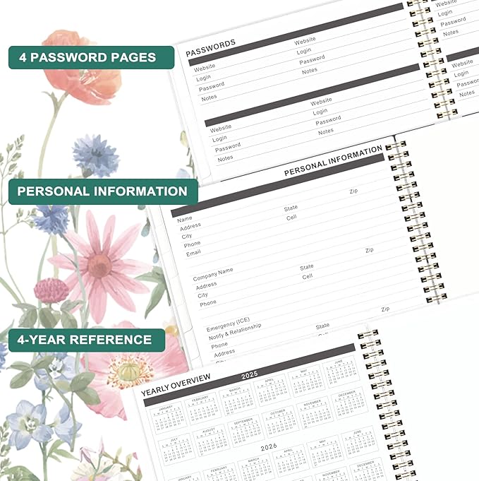 Planrage 2025-2028 Monthly Planner, JUL 2025 - JUN 2028, 9" x 11", 3-Year Academic Planner with Tabs + Back Pocket - Flowers