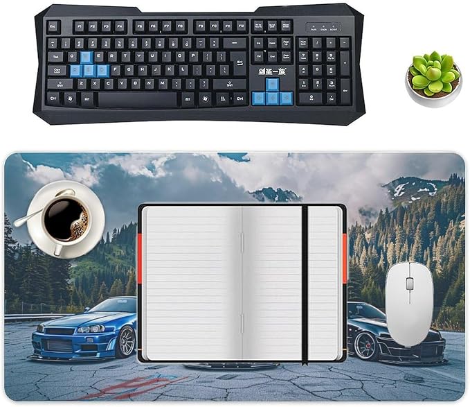 Car Gaming Mouse Pad Large Mousepad R34 Sport Car Stance Mountain Landscape Desk Mat for Keyboard and Mouse Mat Non-Slip Rubber Desk Pad 40X75cm, Style