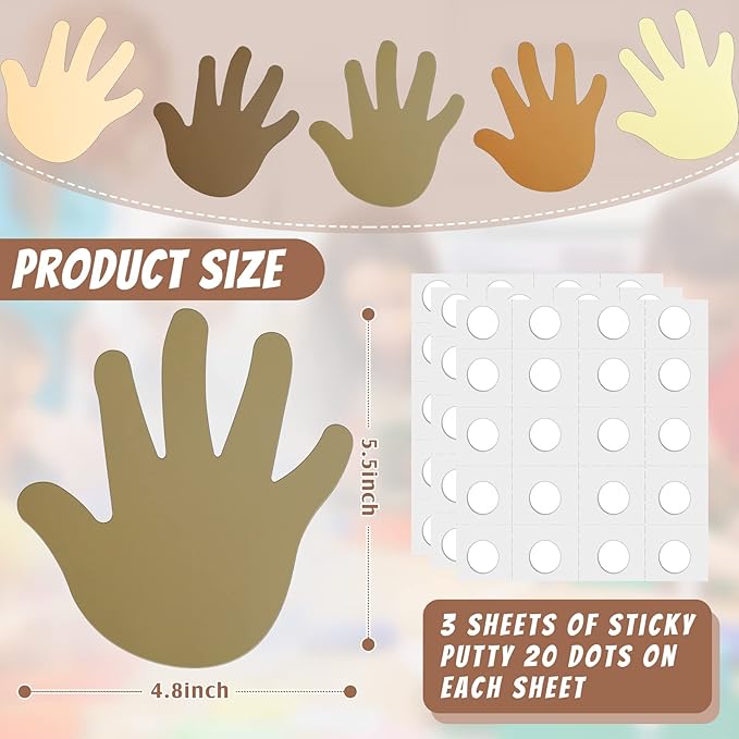 Qilery 200 Pcs Multicultural Hand Creative Cut Outs 5.5 x 4.8 Inch for Classroom Multicultural Diversity Craft Projects Unity Diversity DIY Paper Classroom Craft Materials School Handprint Decor