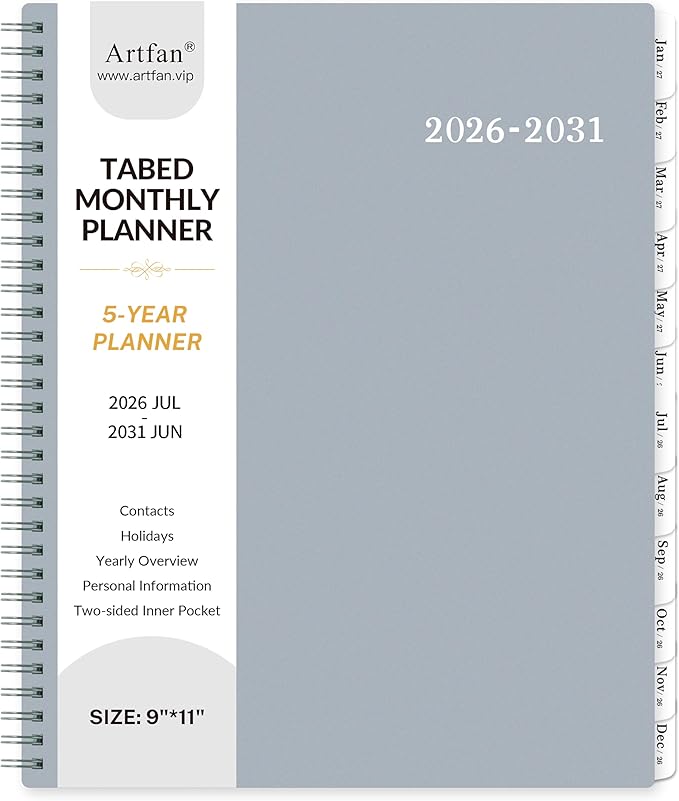 2026-2031 Monthly Planner/Calendar - 5 Year Planner from Jul.2026 - Jun.2031, 60 Month, 9" x 11", Monthly Calendar 2026-2031, 5 Year Calendar - Grey