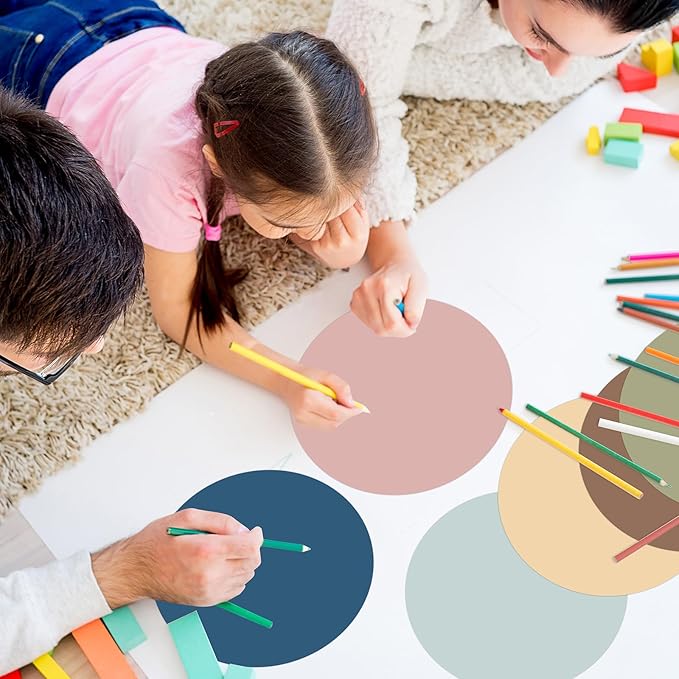 Lincia 24 Pack Colorful Erase Dots Circles 10.5 Inch Removable Vinyl Spot Dry Erase Desktop Writing Spots Set for 100th Day of School Classroom Table Teacher Students Home Desk Wall (Bohemian Colors)