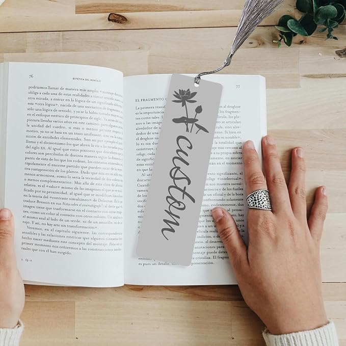 Personalized Photo Bookmark with Text, Custom Metal Page Marker with Tassel, Double Sided Aluminum Alloy Gift for Women Men Teachers Students and Book Lovers (Text B)