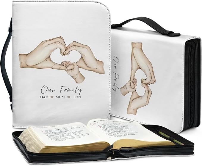 Personalized Bible Cover with Family Hands, Custom Bible Cover Case for Women Girls, Large Capacity Scripture Bag with Handle