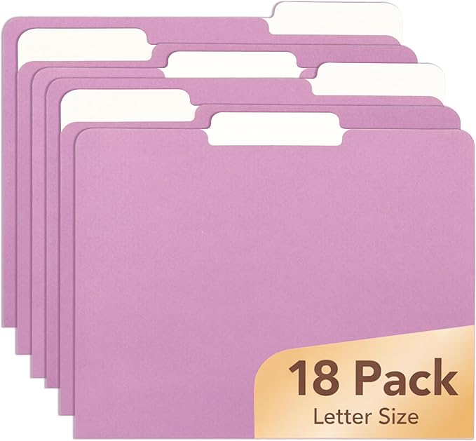Mr. Pen- File Folders with Tabs, 1/3 Cut Tab, 18 Pack, Letter Size, Orchid Haze, File Folders Designed for Office and Classroom Use