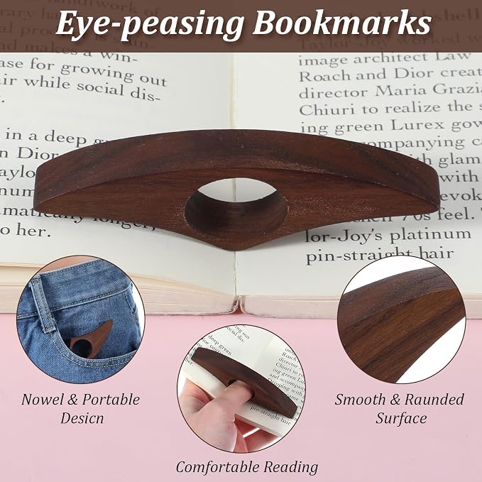 Nogeqi 2PCS Walnut Thumb Book Page Holder, Smooth Finish Wood Page Holders for Reading, Book Opener Holder Reading Gifts Accessories for Readers Readinglovers (Medium, Brown)