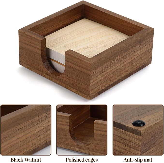 Buqoo 6-Piece Walnut Wood Desk Organizer Set - Pen Holder with Acrylic Insert, Tape Dispenser, Sticky Note Holder, Paper Clip Holder for Home Office School Supplies