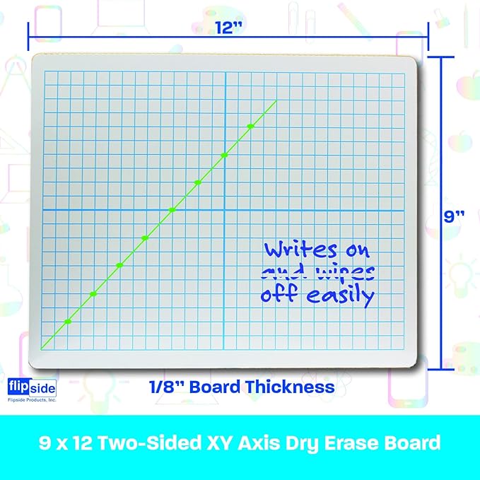 Flipside Products 9" x 12" XY Axis Two-Sided Dry Erase Boards 12 Pack, White Boards, Classroom Pack, Double Sided Lapboard for Class, Reusable for Group Participation, Bulk