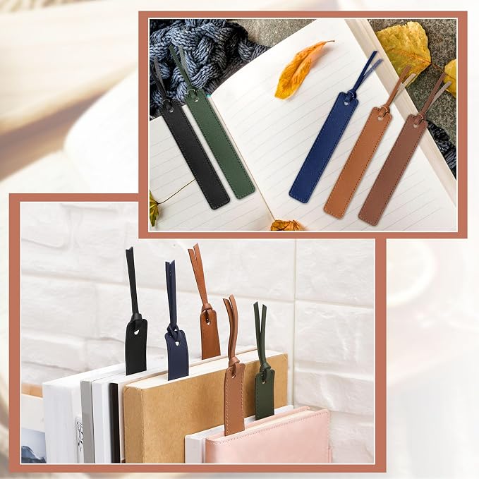 Zonon 10 Pieces Leather Bookmarks Handmade Genuine Leather Page Markers Personalized Bookmarks for Book Reading Bookworm Book Lovers Readers Writers Accessories(Classic Color)