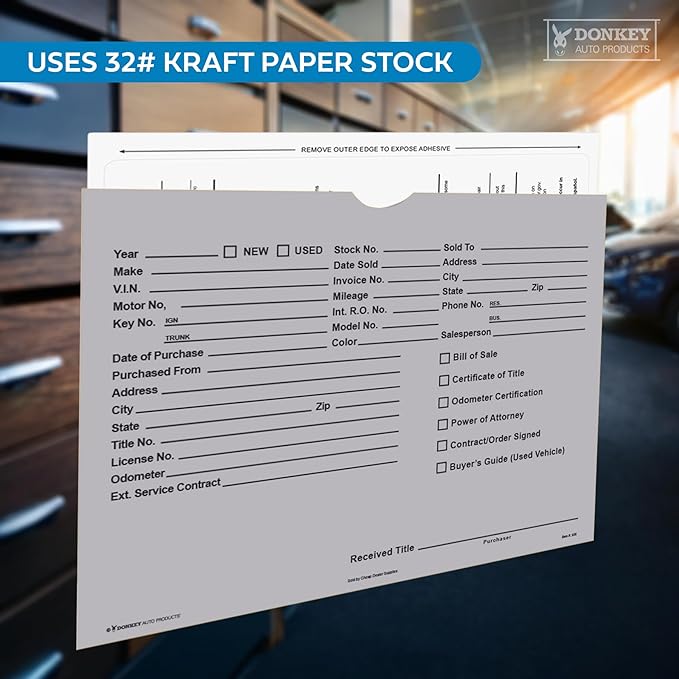 Printed Vehicle Deal Envelopes 9x12 Deal Jackets (100 shrink wrapped) (Gray)