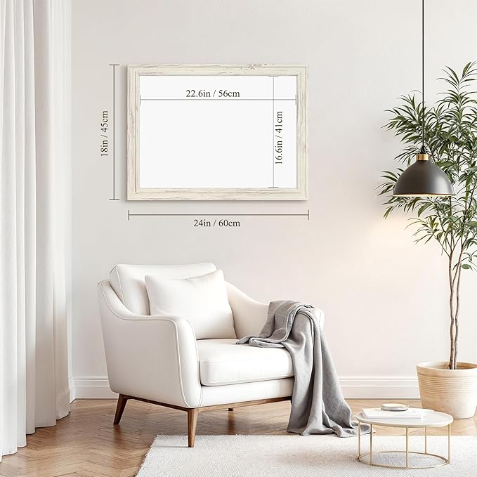 4 THOUGHT Dry Erase Board, 24 x 18 in Magnetic Whiteboard White Vintage Wood Frame Decorative White Board Wall-Mounted Notice Board for School, Office, Home, 8 Magnets 4 Markers 1 Eraser