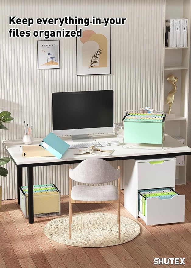 SHUTEX Extra Capacity Plastic Hanging File Folders,12 Pack Reinforced Expanding Hang Folder Legal Size,Accordian Pocket,Heavy Duty 2 Inch Expansion,Hanging Folder Organizer for Office Home, Pastel