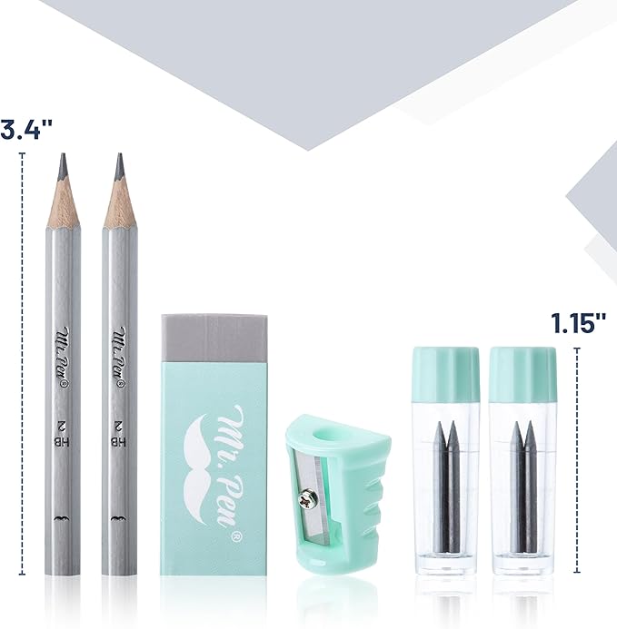 Mr. Pen- Geometry Set, 13 pcs, 3 Metal Compasses, Protractor, 6" Ruler, 45° & 30°/60° Set Squares, Pencils, Lead Refills, Sharpener & Eraser for Math, Drafting & Classroom Use