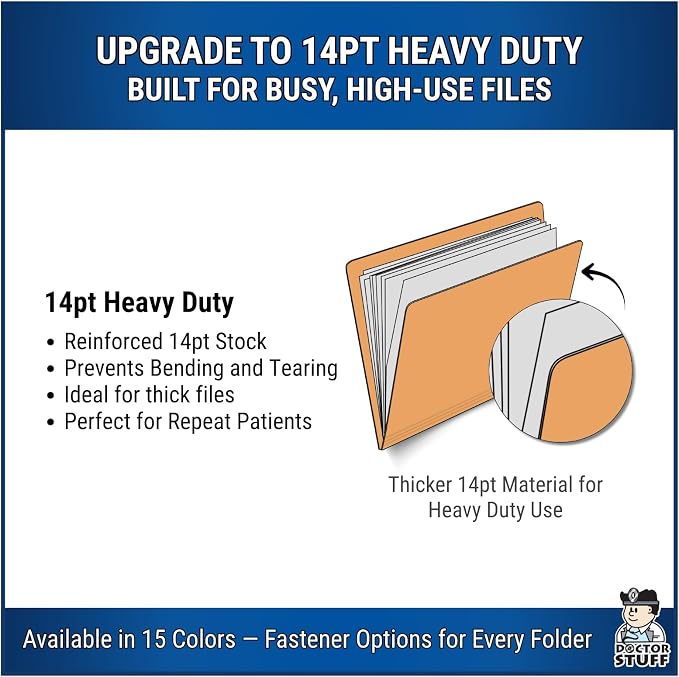 Goldenrod File Folders, Doctor Stuff, Letter Size Reinforced End Tab Folder with 2" Bonded Fastener on Inside Front and Back, 14 pt Stock, Carton of 250