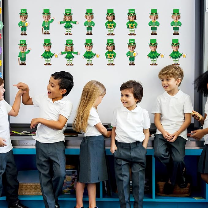 60Pcs St. Patrick's Day Paper Cutouts St. Patrick's Bulletin Board Decoration Leprechaun DIY Photo Craft Cutout Leprechaun Hat Classroom Supplies for Irish March Shamrock Party Chalkboard Wall Decor