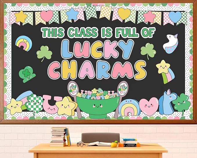 St. Patrick's Day Bulletin Board Decorations Classroom Bulletin Board Set Irish Clover Unicorn Cutouts for School Chalkboard Wall Door St. Patrick's Day Party Supplies