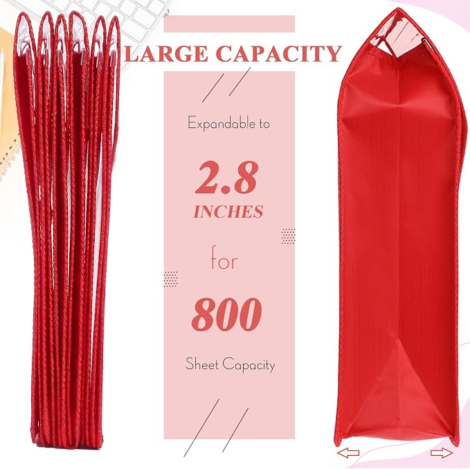 Epakh 10 Pieces Plastic File Folders Envelope Expanding File Wallet Organizer Documents Folder with Snap Closure and Pocket B4 Waterproof Transparent Pouch for School Office(Red,Horizontal)
