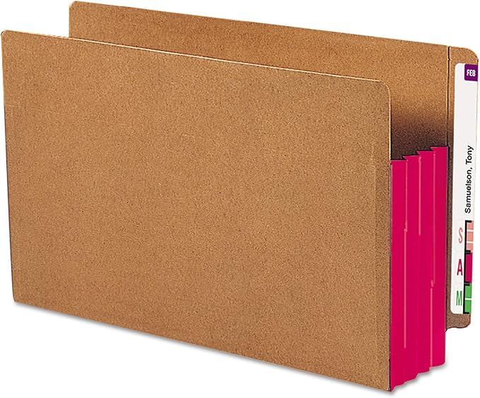 Smead End Tab File Pocket, Reinforced Straight-Cut Tab, 3-1/2" Expansion, Extra Wide Legal Size, Redrope with Red Gusset, 10 per Box (74686)