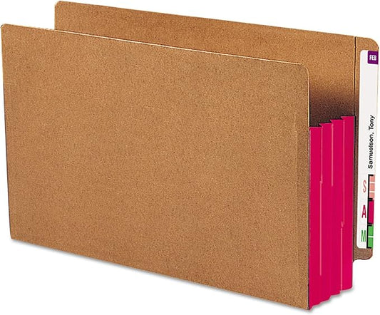 Smead End Tab File Pocket, Reinforced Straight-Cut Tab, 3-1/2" Expansion, Extra Wide Legal Size, Redrope with Red Gusset, 10 per Box (74686)