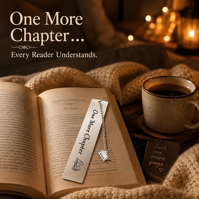 One More Chapter Metal Bookmark, Stainless Steel Book Marker for Women & Men, Book Lover Gifts for Readers, Reading Accessories, Teacher Birthday Retirement Gifts
