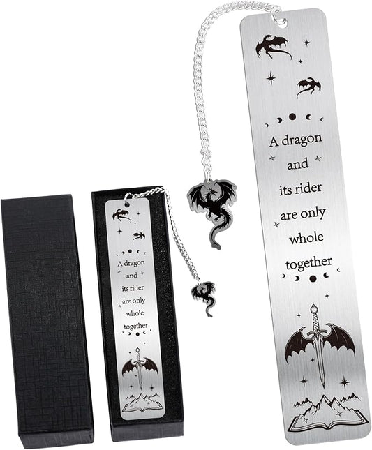 Dragon Metal Bookmark for Men, Fantasy Book Marks for Reading Men Women, Cool Dragon Page Marker with Chain Charm, Bookish Gifts Merch for Readers School Office Supplies