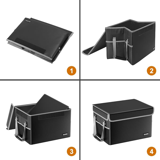 DocSafe File Box Fireproof File Storage Organizer with Lid,Collapsible Document Storage Filing Case for Hanging Letter/Legal Folders,Portable Home Office Safe Cabinet with Handle,Black