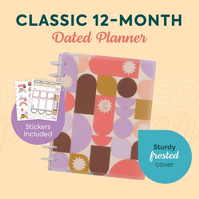Happy Planner Disc-Bound Academic Planner July 2025 - June 2026 Daily, Weekly and Monthly - 3 Bonus Months, Classic Size, Dashboard Layout, Stacked Geos