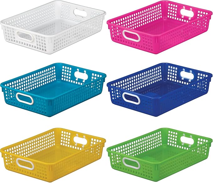 Really Good Stuff Small Desktop Paper Storage Baskets, 14" x 10" x 3.25", 6 Pack, Tropics, Versatile Storage Solution for Classroom, Home and Office, Toy Storage, Multi-Purpose