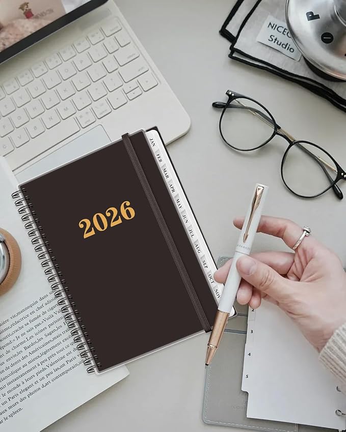 2026 Planner - Weekly and Monthly Planner from Jan 2026 - Dec 2026, Spiral Planning 2026 with 12-Month Tabs, Inner Pocket, 6.25" x 8.5", Black