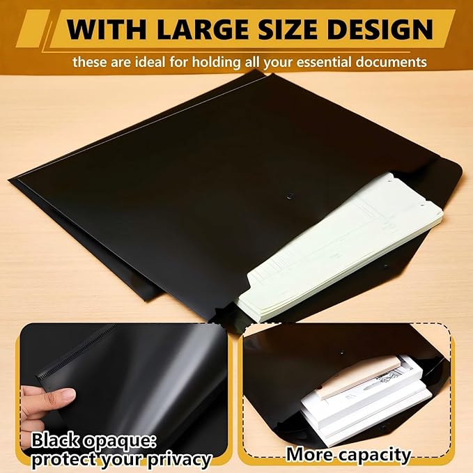 AmazingSpark 10 pack 11 * 17 in File Folder Tabloid Sized, Black Plastic Poly Envelopes with Snap Closure, Oversized Portfolio Binder, Important Document Organizer Storage for School Work Office Home