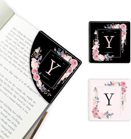 2 Pack A-Z Leather Book Corner Bookmark, Durable Handmade Reading Accessories - Gifts for Readers, Women, Men, Teachers, Students Y