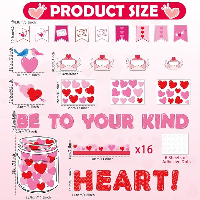 gisgfim Valentine's Day Bulletin Board Set Decorations Valentines Classroom Decor Love Heart Name Tag Cutouts for School Home Chalkboard Wall Door Valentine Party Supply(Be Kind to Your Heart)