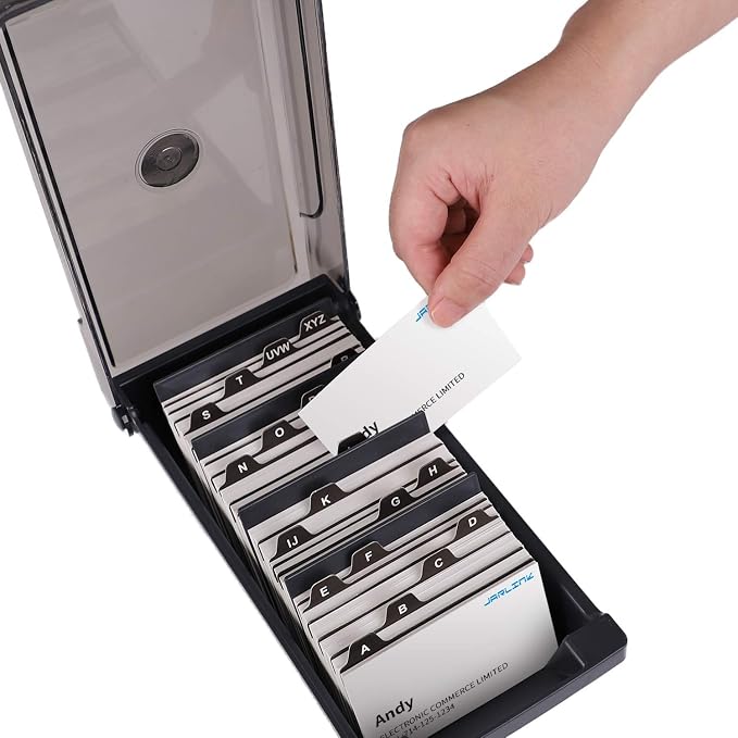 Business Card Holder Box Business Card Box Business Card File Business Card Storage Business Index Card Organizer (4 Dividers)