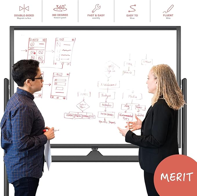 Rolling Whiteboard 60"x46" Magnetic Dry Erase Board with Stand, Double Sided Mobile Whiteboard on Wheels, Non-Foldable Large Portable White Board for Office, Classroom & Home