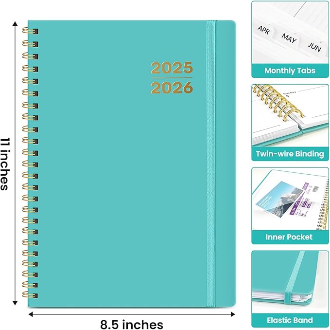 Academic Planner 2025-2026 For Women & Men, Monthly and Weekly Calendar Planner, Jul 2025 - Jun 2026, A4 (8.5" x 11"), Teacher Student Planning Book with Tabs, Ideal for Office School Supplies - Aquamarine
