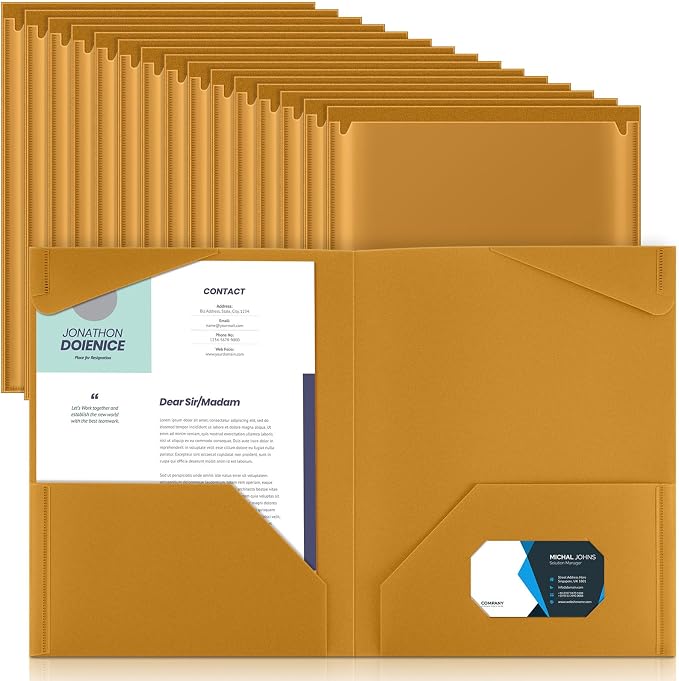 Henoyso 36 Pack Brown Plastic Folders with Clear Front Pockets Heavy Duty File Folders with 2 Pockets and Card Slot for Student Communication School Office Presentation Report