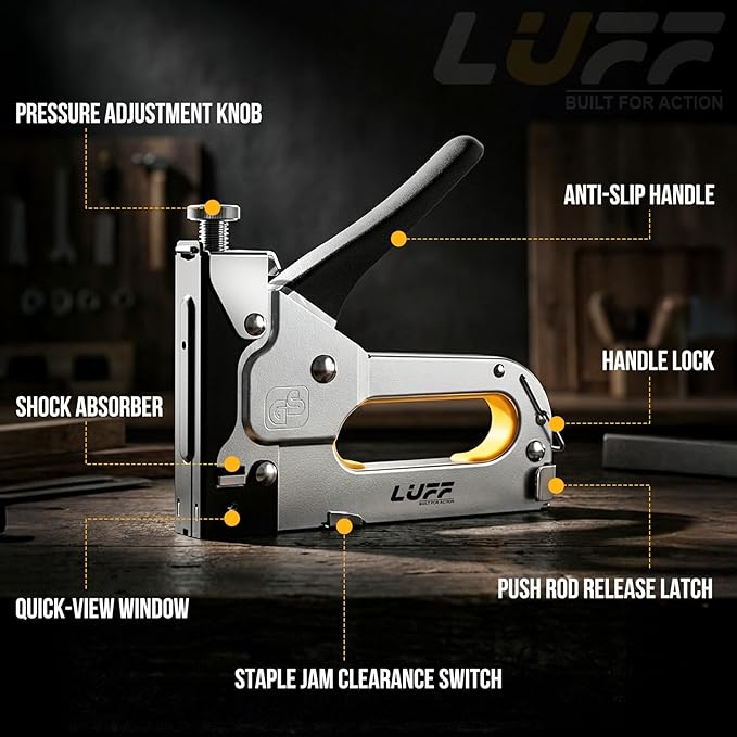 Staple Gun - LUFF 3 in 1 Heavy Duty Stapler Gun with Staple Remover and 3000 Staples for Upholstery, Manual Brad Nailer Power Adjustment Stapler Gun for Wood, Decoration, Crafts DIY