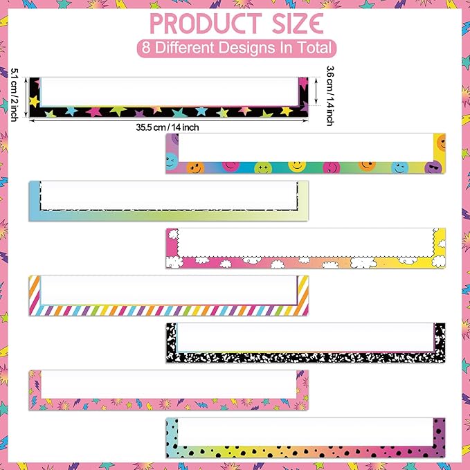 Feifeiya 8 Pcs Magnetic Pocket for Whiteboard 14x2'' Magnetic Pocket Chart Magnetic Sentence Strip Holder for Classroom Chalkboard Bulletin Board Teacher Student Back to School Gift(Bright)